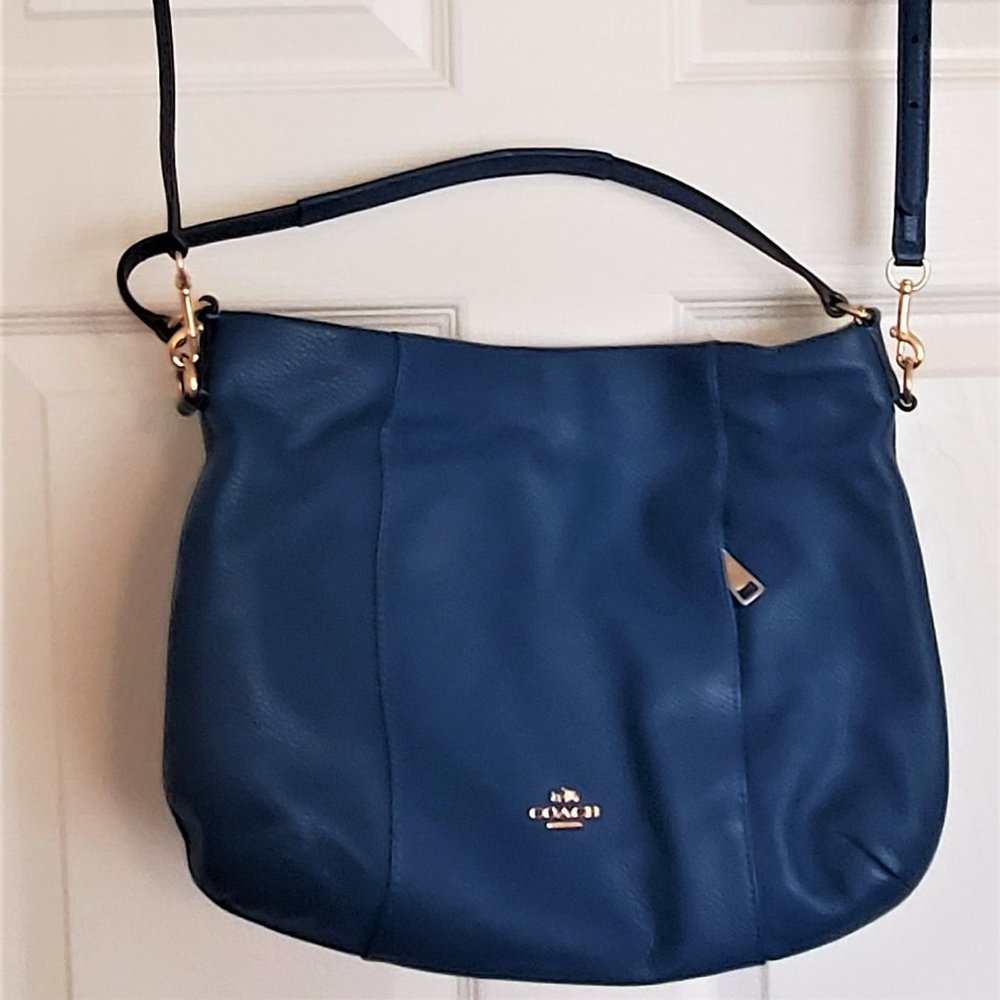 Coach Blue Pebble Leather Handbag Hobo Satchel Purse (F35809)